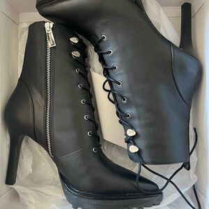 Michael Kors Black Heeled Ankle Boots with Lace-Up Design